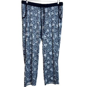Lucky Brand Womens Pajama Pants XL Blue Floral Sweater Knit Drawstring Pockets